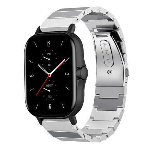 Premium Metal Strap, silver, on a watch, 3/4 front view