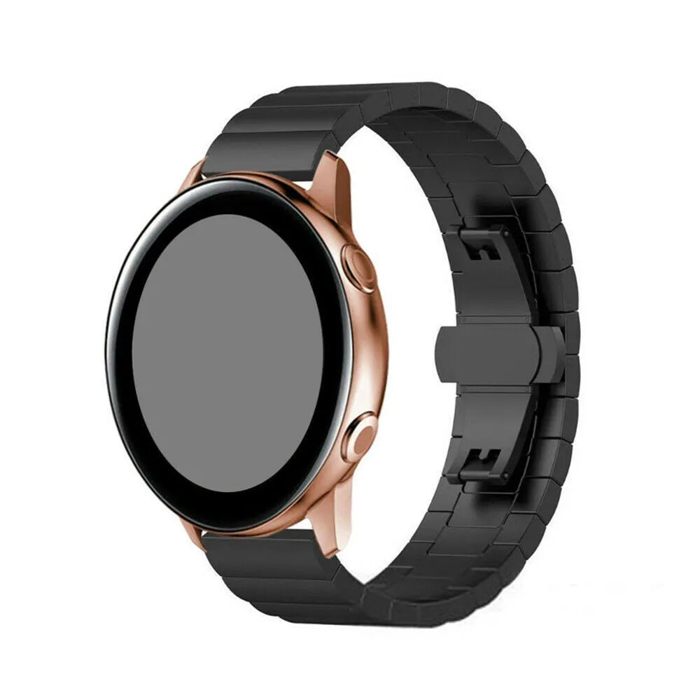 Metal Strap, black, on a watch, 3/4 front view