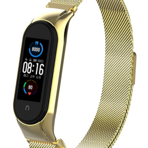 Milanese Strap, gold, on a watch, 3/4 front view
