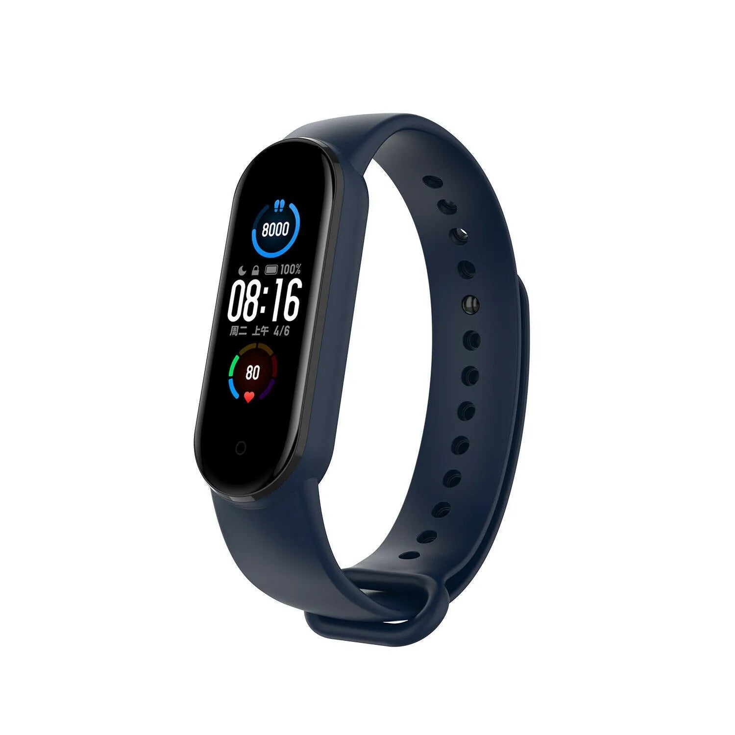 Silicone Strap, dark blue, on a watch, 3/4 front view