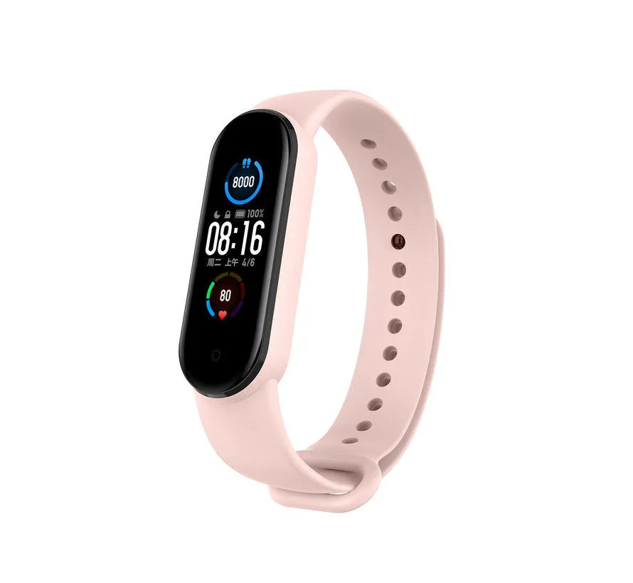 Silicone Strap, light pink, on a watch, 3/4 front view