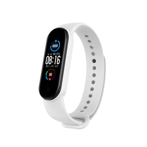 Silicone Strap, white, on a watch, 3/4 front view