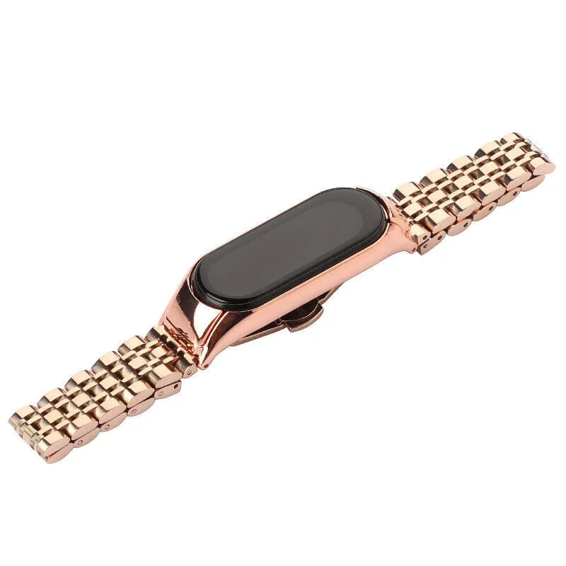 Metal Strap, rose gold, on a watch, 3/4 front view