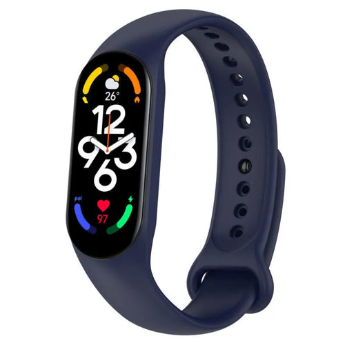 Silicone Strap, dark blue, on a watch, 3/4 front view