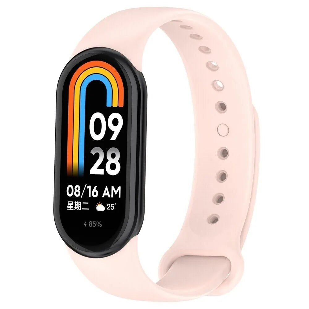 Silicone Strap, pink, on a watch, 3/4 front view