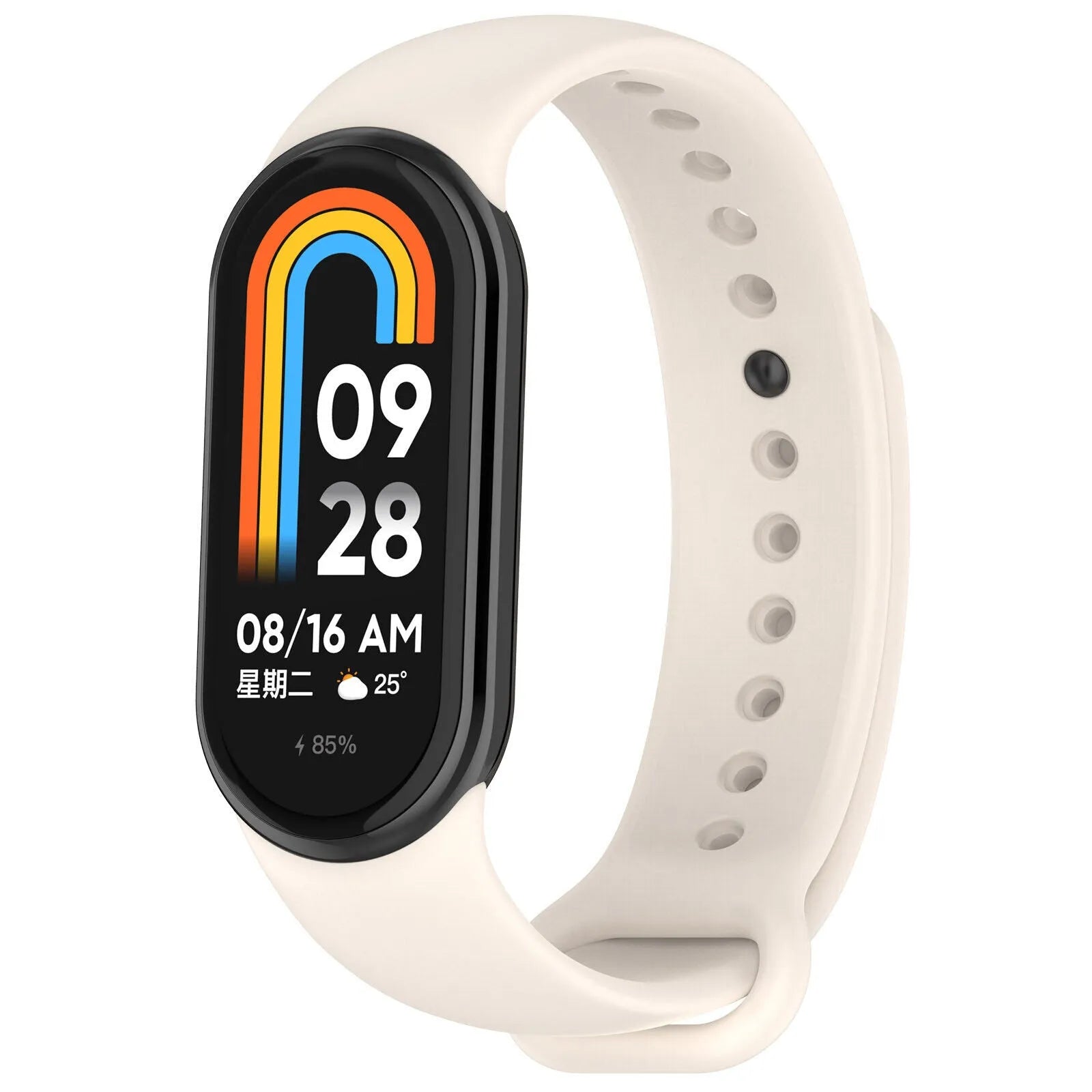 Silicone Strap, starlight, on a watch, 3/4 front view