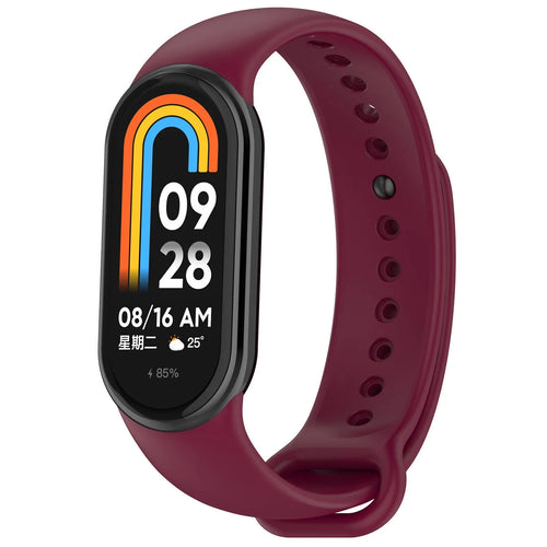 Silicone Strap, wine red, on a watch, 3/4 front view