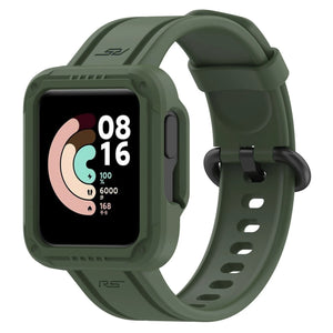 Silicone Strap with Frame, dark green, on a watch, 3/4 front view