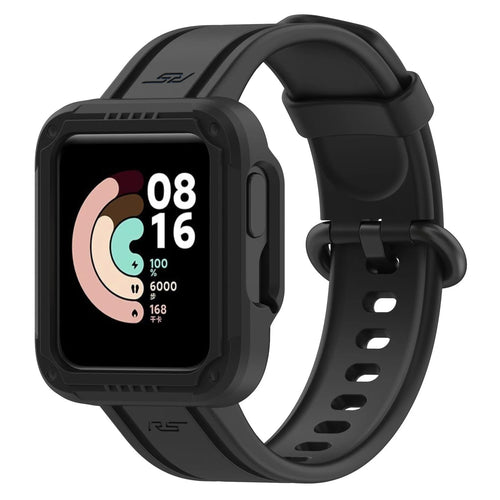 Silicone Strap with Frame, black, on a watch, 3/4 front view