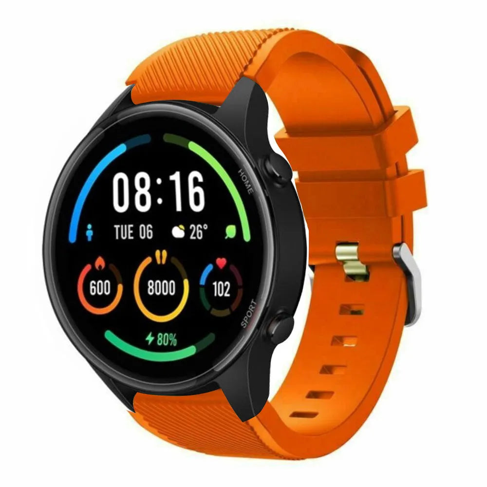 Twill Silicone Strap, orange, on a watch, 3/4 front view