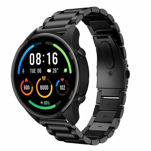 Titanium Strap, black, on a watch, 3/4 front view