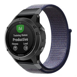 Nylon Strap, blue, on a watch, 3/4 front view