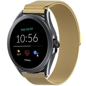 Milanese Strap, gold, on a watch, 3/4 front view