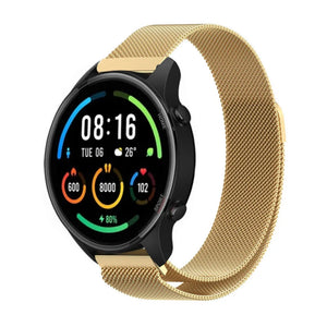 Milanese Strap, gold, on a watch, 3/4 front view