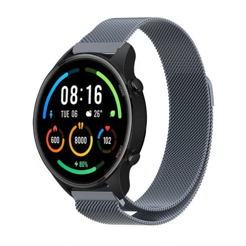 Milanese Strap, space grey, on a watch, 3/4 front view