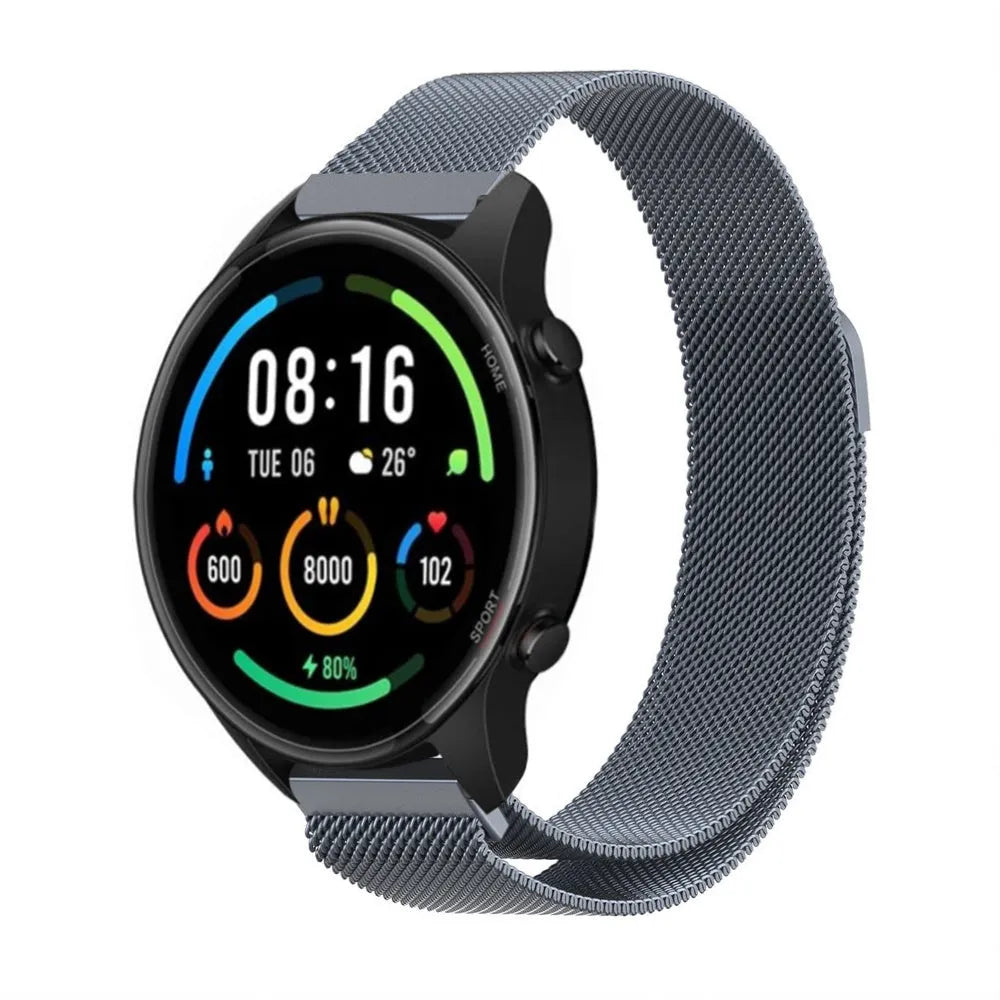 Milanese Strap, space grey, on a watch, 3/4 front view