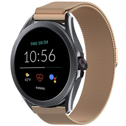Milanese Strap, rose gold, on a watch, 3/4 front view