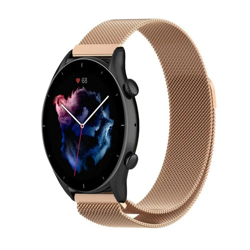 Milanese Strap, rose gold, on a watch, 3/4 front view