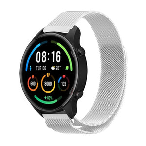 Milanese Strap, silver, on a watch, 3/4 front view