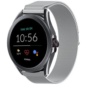 Milanese Strap, silver, on a watch, 3/4 front view