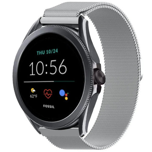 Milanese Strap, silver, on a watch, 3/4 front view