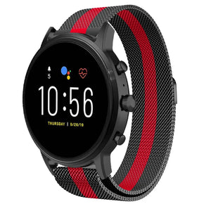 Milanese Strap, black/red, on a watch, 3/4 front view