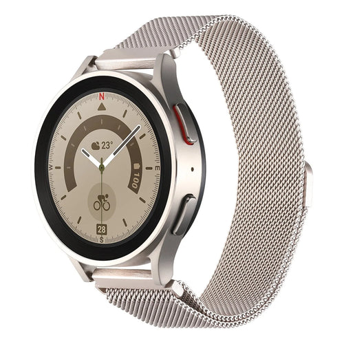Milanese Strap, starlight, on a watch, 3/4 front view
