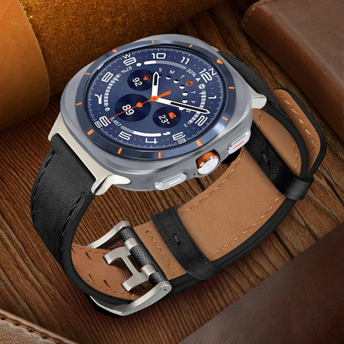 Samsung Galaxy Watch Ultra Double Pin Leather Strap (Black)