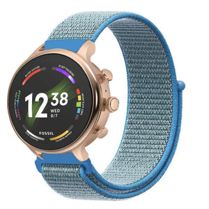 Nylon Strap, blue, on a watch, 3/4 front view