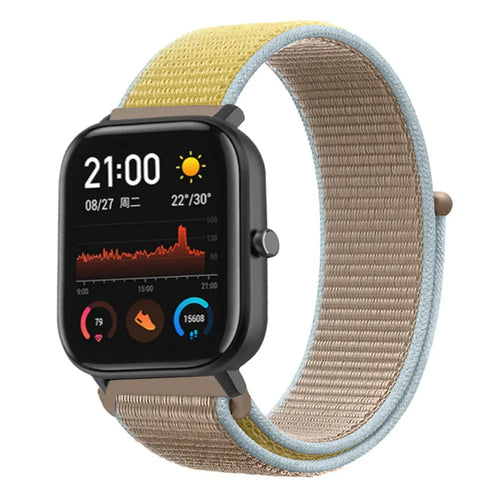 Nylon Strap, camel, on a watch, 3/4 front view