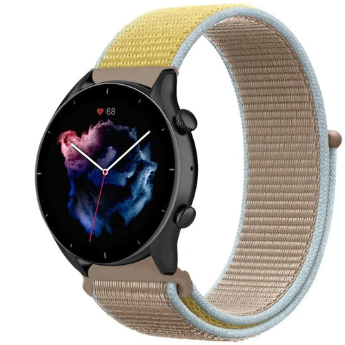 Nylon Strap, camel, on a watch, 3/4 front view