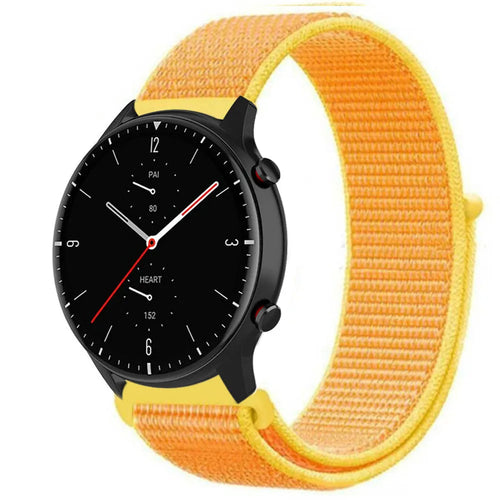 Nylon Strap, light yellow, on a watch, 3/4 front view