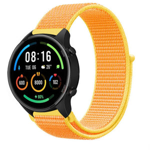 Nylon Strap, light yellow, on a watch, 3/4 front view
