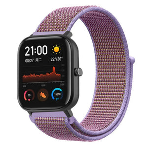 Nylon Strap, purple, on a watch, 3/4 front view