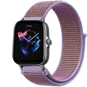Nylon Strap, purple, on a watch, 3/4 front view
