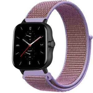 Nylon Strap, purple, on a watch, 3/4 front view