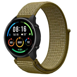 Nylon Strap, olive, on a watch, 3/4 front view