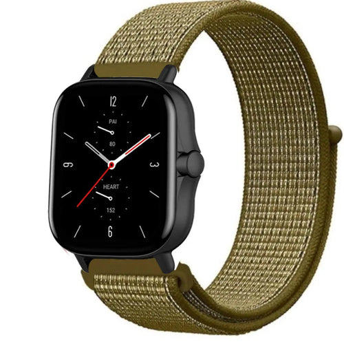 Nylon Strap, olive, on a watch, 3/4 front view