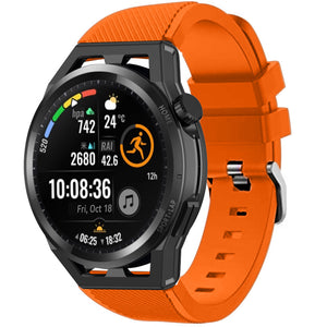 Twill Silicone Strap, orange, on a watch, 3/4 front view