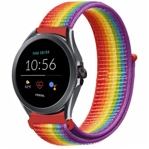 Nylon Strap, rainbow, on a watch, 3/4 front view