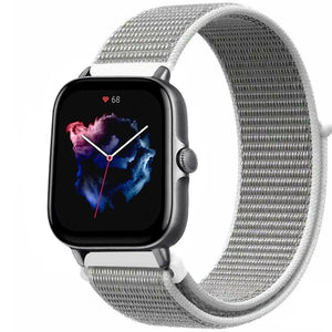Nylon Strap, grey, on a watch, 3/4 front view