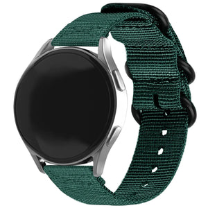 Nylon Buckle Strap, dark green, on a watch, 3/4 front view