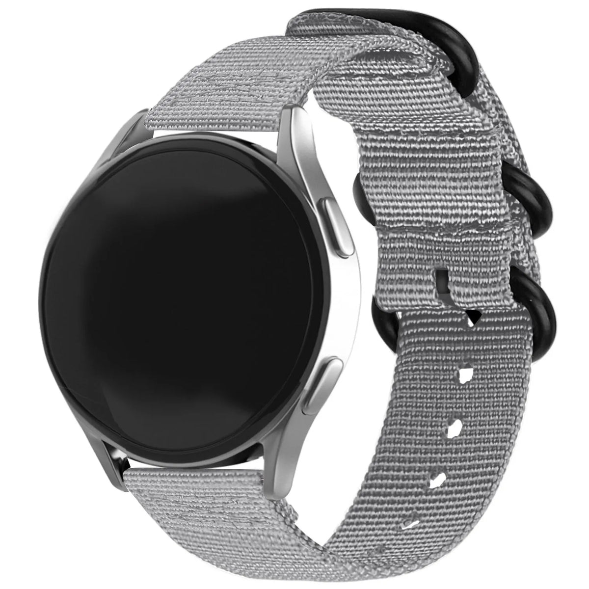 Nylon Buckle Strap, grey, on a watch, 3/4 front view