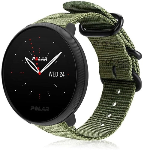 Nylon Buckle Strap, green, on a watch, 3/4 front view