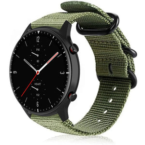Nylon Buckle Strap, green, on a watch, 3/4 front view