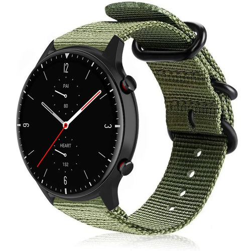 Nylon Buckle Strap, green, on a watch, 3/4 front view