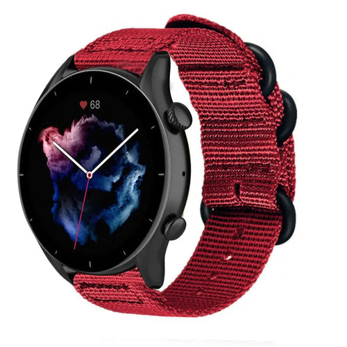 Nylon Buckle Strap, red, on a watch, 3/4 front view