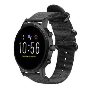 Nylon Buckle Strap, black, on a watch, 3/4 front view