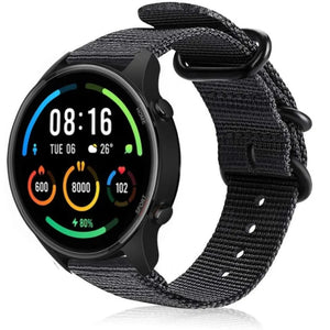 Nylon Buckle Strap, black, on a watch, 3/4 front view