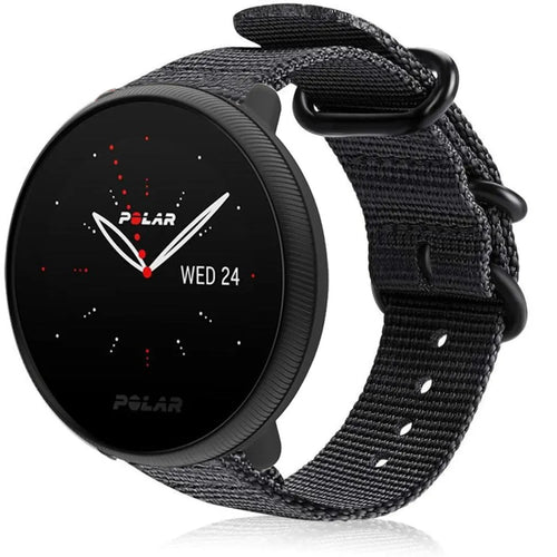 Nylon Buckle Strap, black, on a watch, 3/4 front view